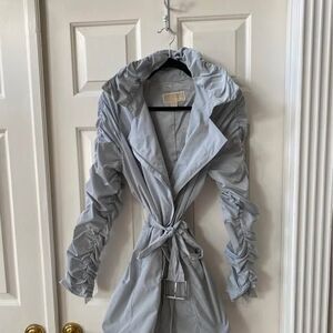 Michael Kors Women’s Ruched Sleeve Trench Coat – Size 12 - Dusty Blue/ Gray